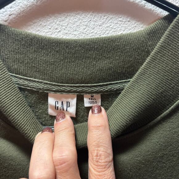 GAP Women’s Olive Green Mock Neck Sweatshirt Dress Size M Tall Cotton Blend - Picture 2 of 5